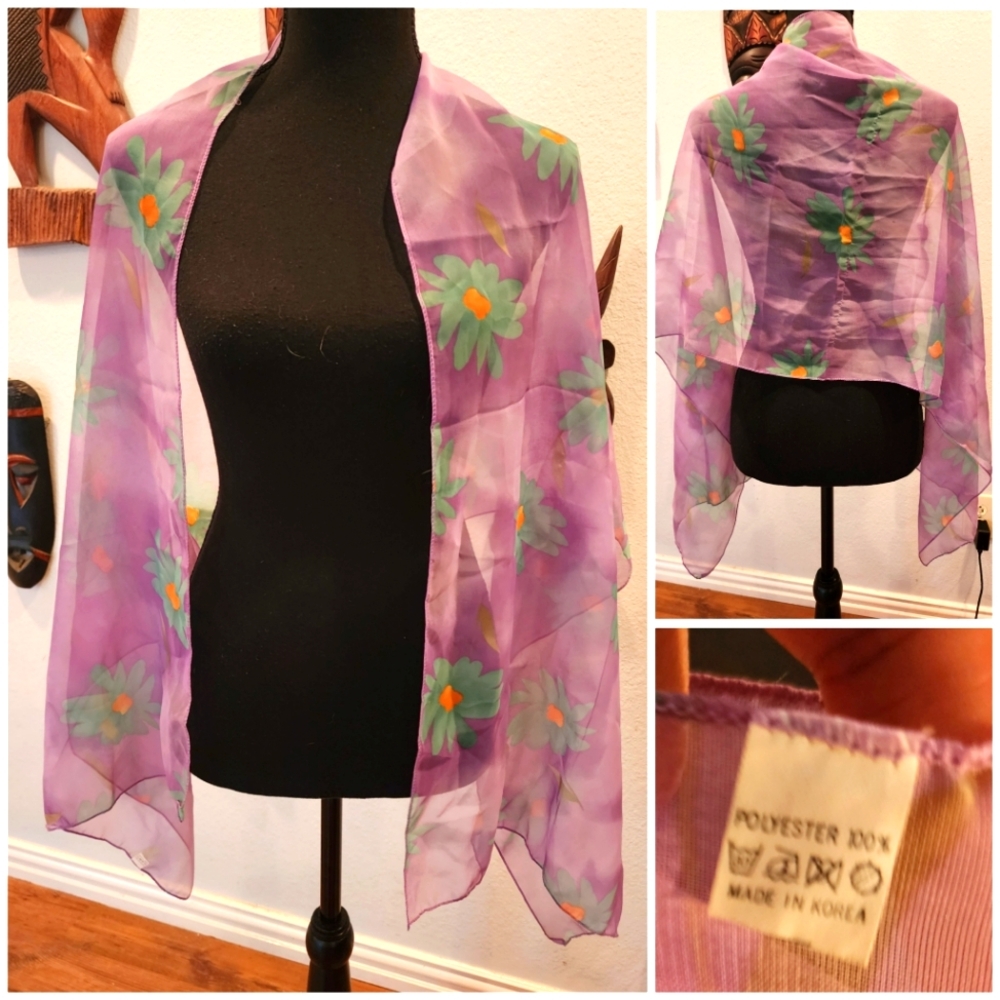 Purple/Green & Orange Long, Sheer Scarf, One Size